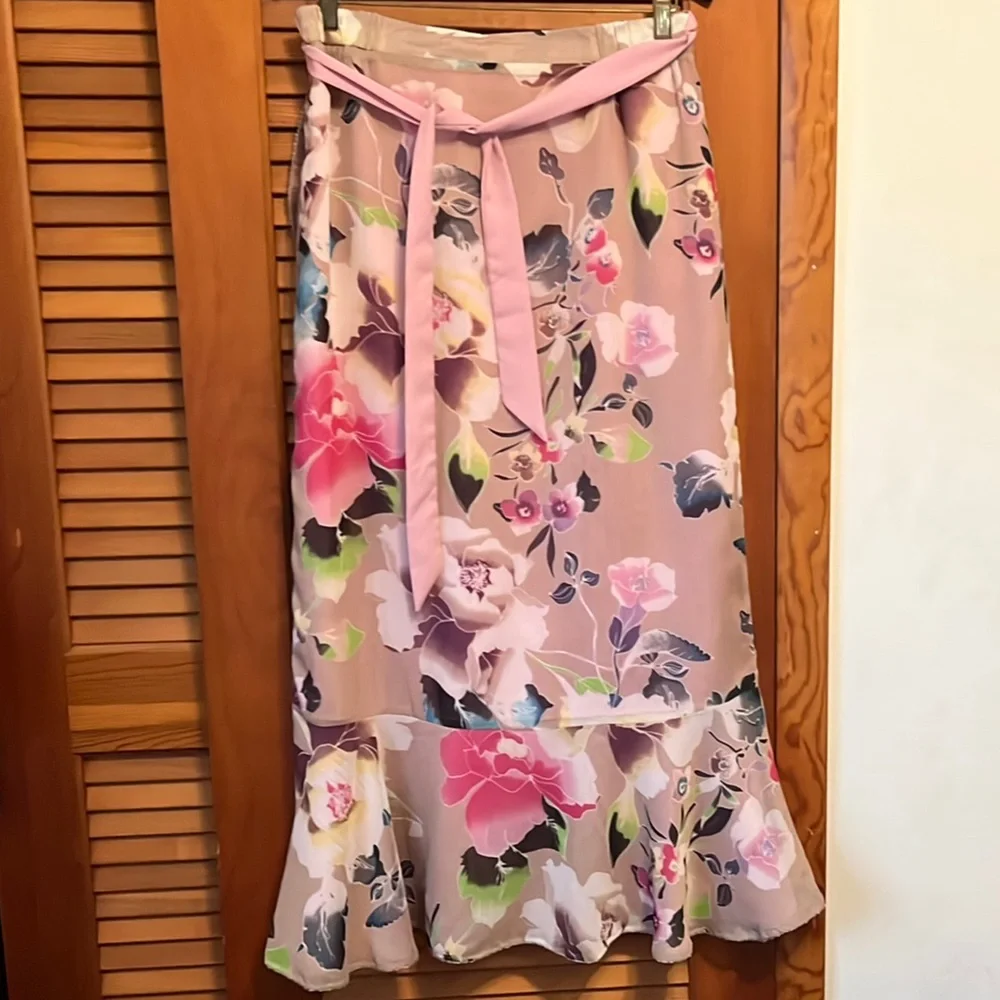 Badgley Mischka NEW Reversible Floral/Pink Asymmetrical Wrap Skirt RARE … - Picture 4 of 16